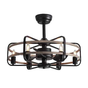 25 in. Indoor Black Caged Enclosed Ceiling Fan with Light Farmhouse Rustic Ceiling Fan with Remote and APP Control