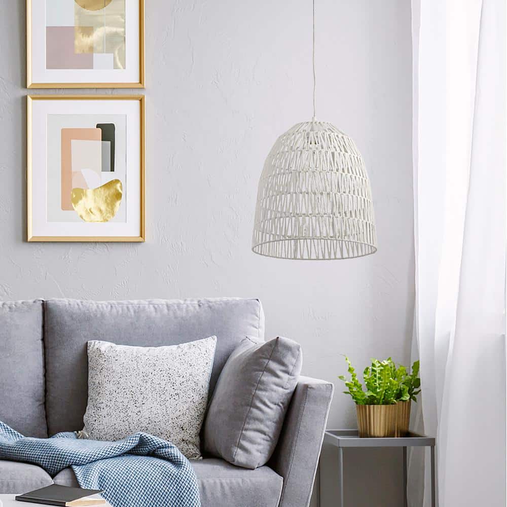 16" Imara Farmhouse Bowl Pendant Light with White Hemp Shade