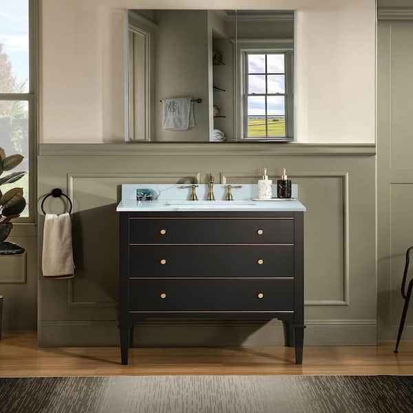 WOODBRIDGE 43 in. W x 22 in. D x 34 in. H Bath Vanity in Espresso with Engineered Stone Vanity Top in Fish Belly with White Basin