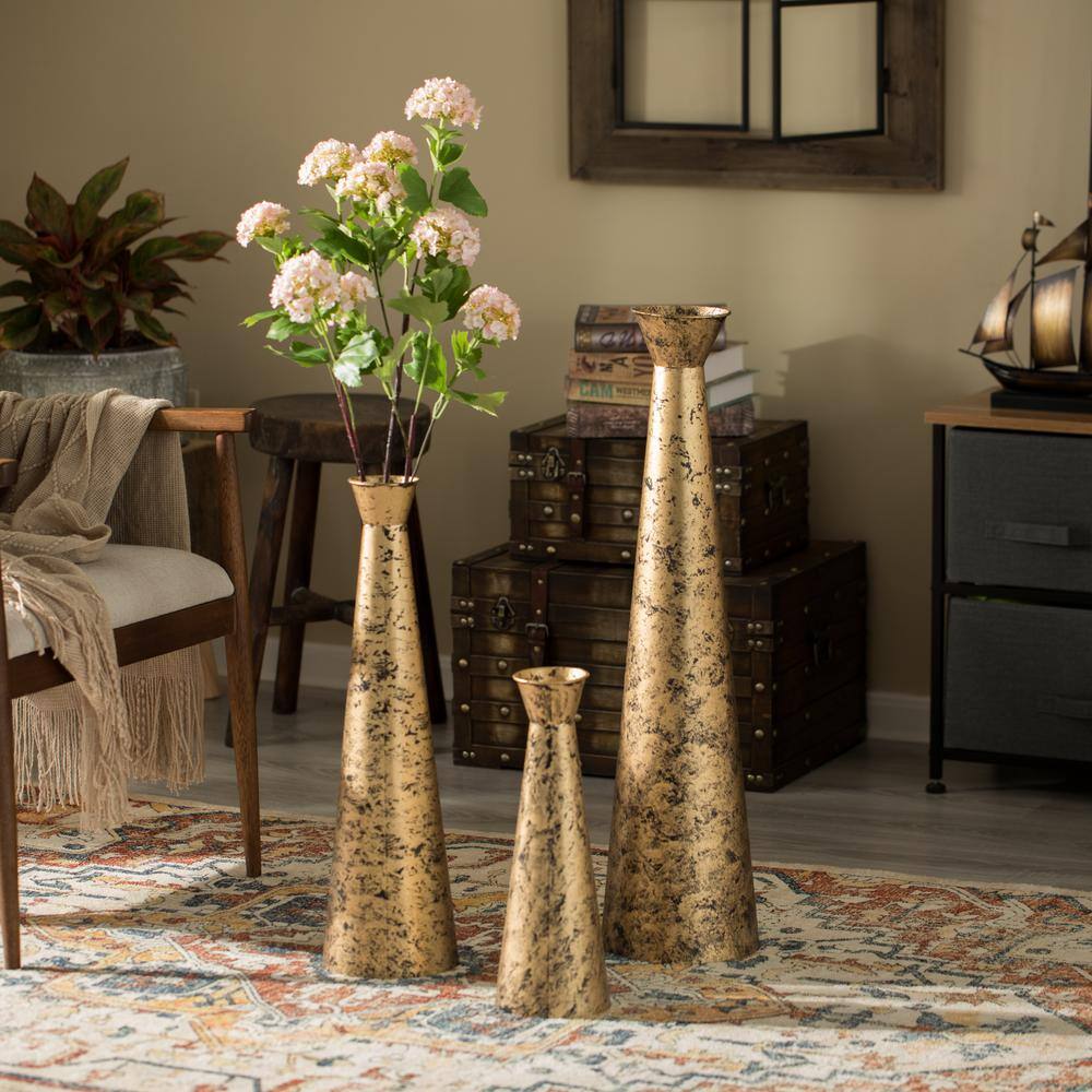 Small Gold Brushed Metal Decorative Floor Vase