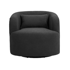 Dark Gray Leisure Teddy Short Plush Particle 360° Swivel Accent Barrel Armchair with Metal Base (Set of 1)