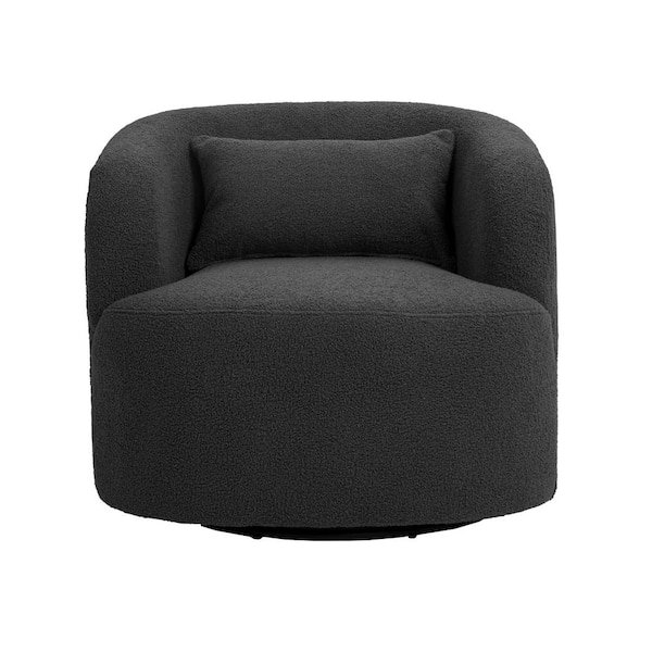 Uixe Dark Gray Leisure Teddy Short Plush Particle 360° Swivel Accent Barrel Armchair with Metal Base (Set of 1)