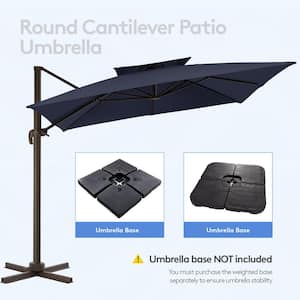 12 ft. x 12 ft. Square Outdoor Cantilever Umbrella Patio 2-Tier Top Rotation Umbrella with Cover in Navy