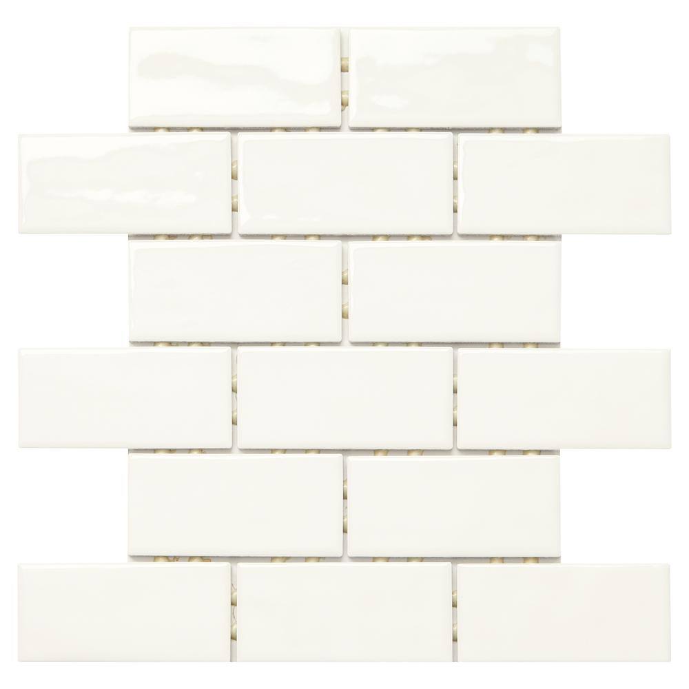 LuxeCraft 12 in. x 12 in. x 6.35 mm White Brick Joint Ceramic Mosaic Tile (