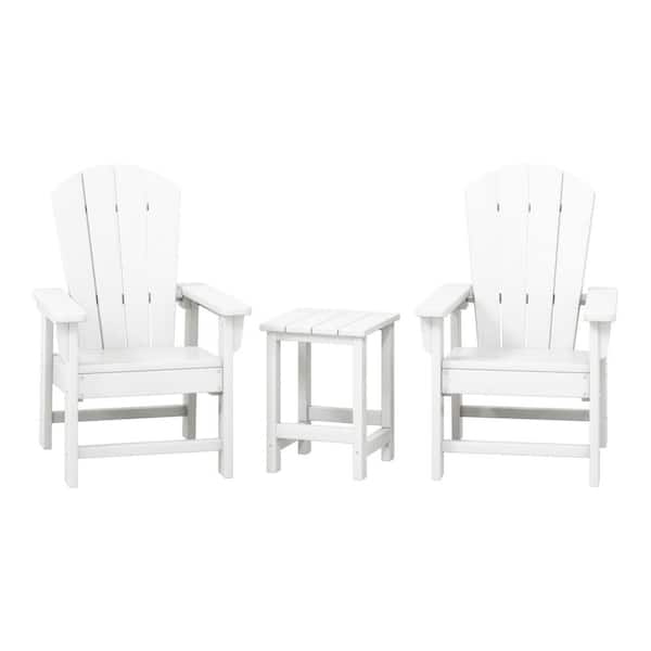 Children's Laguna 3-Piece Square Plastic Top White Kids Adirondack Chair with Side Table Patio Conversation Set