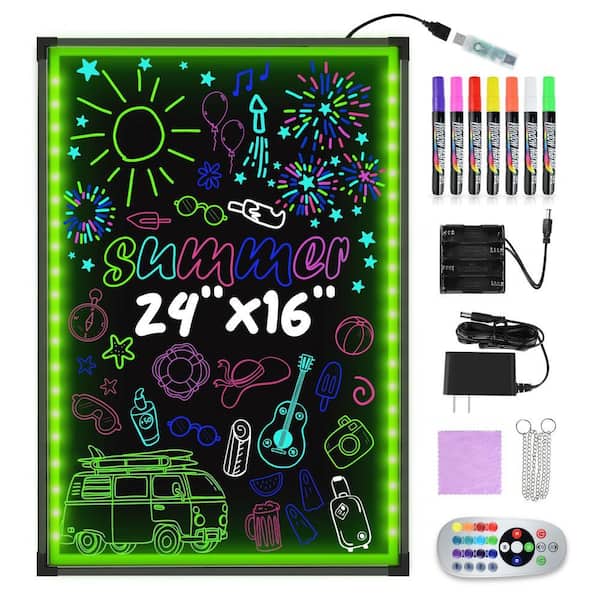 24" x 16" Outdoor/Indoor LED Message Bulletin Board, Erasable Neon Effect Restaurant Menu for Kitchen Wedding Promotion