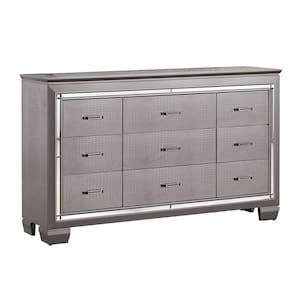 Bellanova 9 -Drawers Silver Dresser 39 in. H x 66 in. W x 17.5 in. D