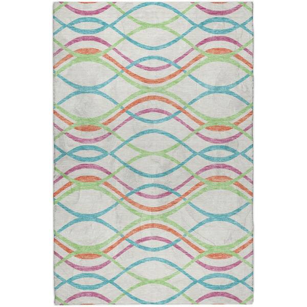 Dream Shag Premium Machine Washable Abstract ADS757 White 10 ft. x 14 ft. Area Rug