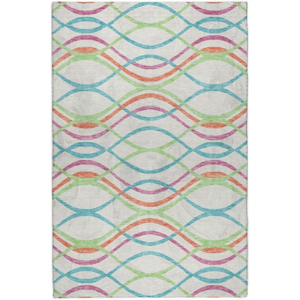Dream Shag Premium Machine Washable Abstract ADS757 White 8 ft. x 10 ft. Area Rug