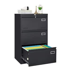 23.6 in. W x 17.7 in. D x 40.4 in. H Black Linen Cabinet Metal Lateral File Cabinet with Lock for Home Office