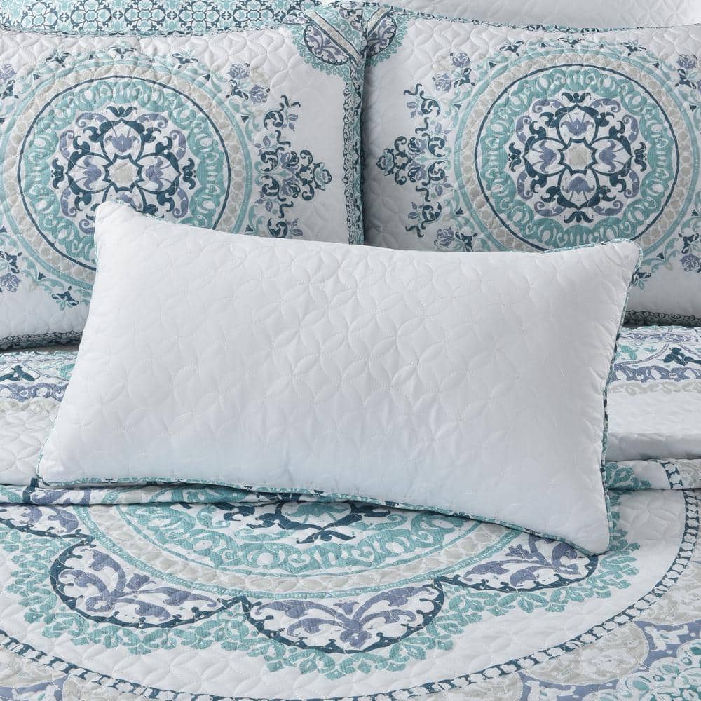 Afton White and Blue Quilted Boudoir Throw Pillow