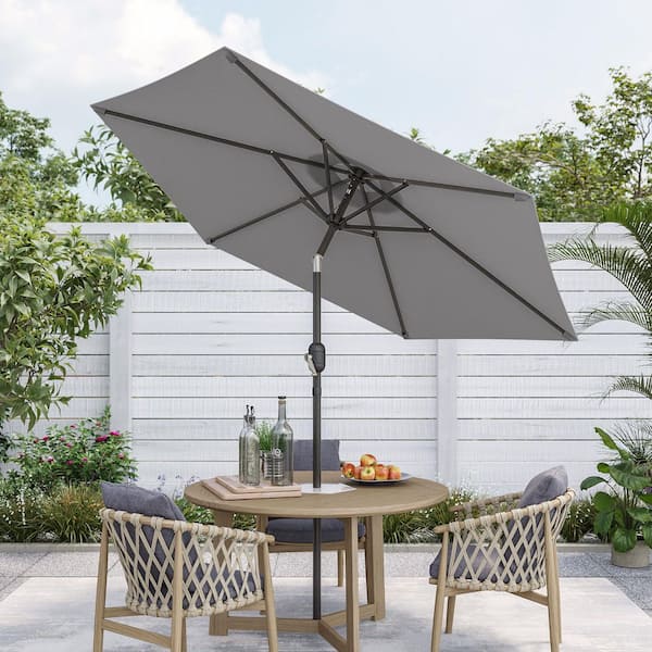 7.5 ft. Patio Market Crank and Tilt Umbrellas, Table Umbrellas,UV-Resistant Canopy in Gray