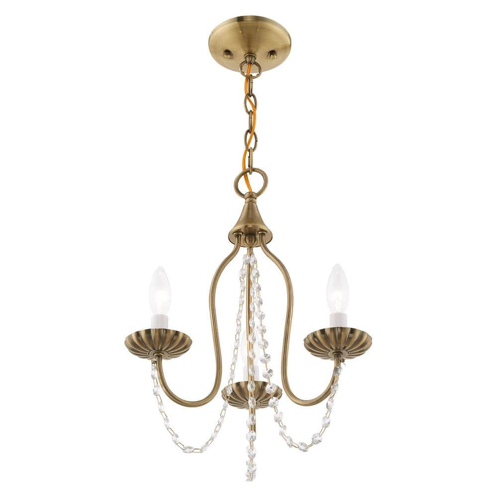 Antique Brass Mini Chandelier with Clear Crystal Trim