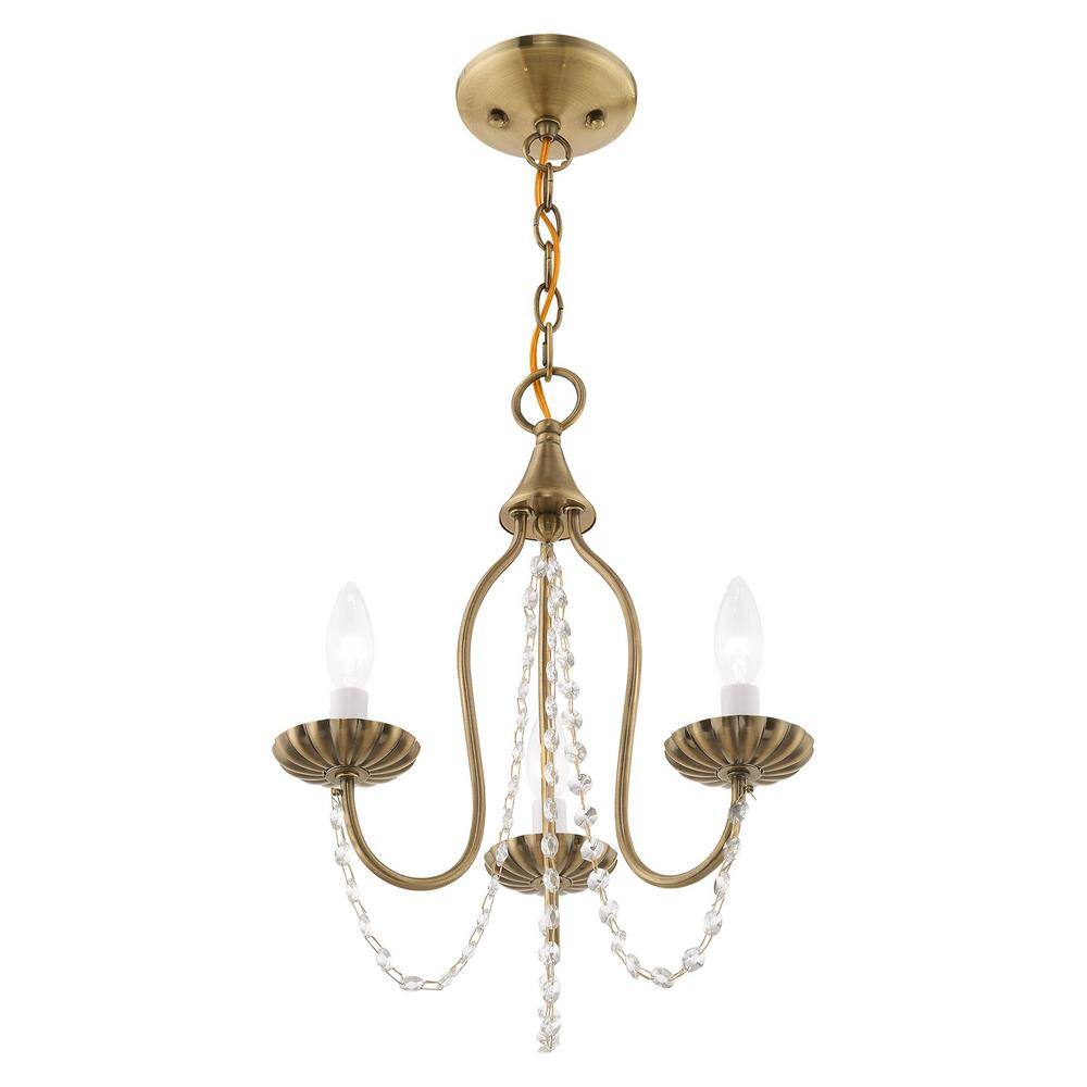 Antique Brass Mini Chandelier with Clear Crystal Trim