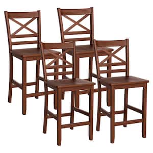 39 in. Antique Walnut 24 in. Bar Stools Counter Height Chairs with Rubber Wood Legs (Set of 4)