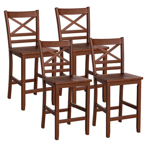 Costway 39 in. Antique Walnut 24 in. Bar Stools Counter Height Chairs with Rubber Wood Legs (Set of 4)