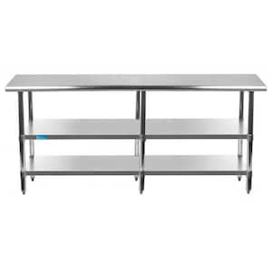 24 in. x 96 in. Stainless Steel Kitchen Utility Table with 2 Adjustable Shelves : Metal Prep Table