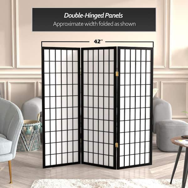 4 ft. Short Window Pane Shoji Screen - Black - 3 Panels