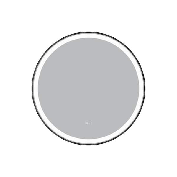 FORCLOVER 28 in. W x 28 in. H Round Aluminum Framed Dimmable LED Wall Bathroom Vanity Mirror in Matte Black