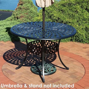 41 in. Durable Round Cast Aluminum Patio Outdoor Dining Table Construction with Crossweave Design