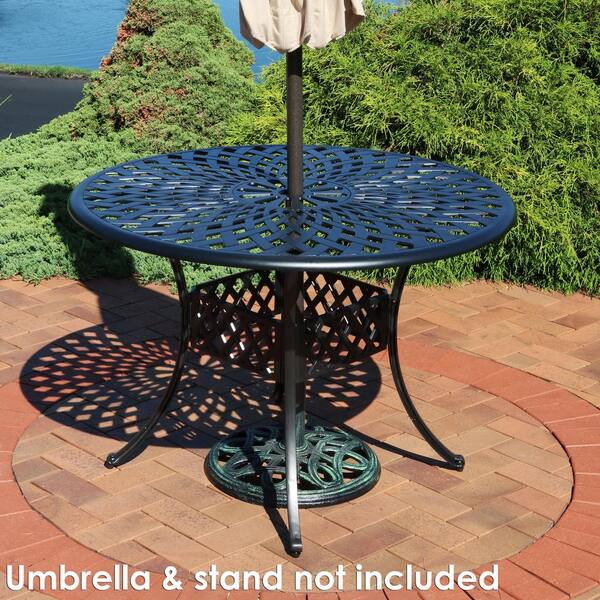41 in. Durable Round Cast Aluminum Patio Outdoor Dining Table Construction with Crossweave Design
