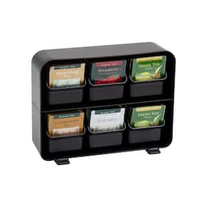 Tea Bag Organizer Tea Station Organizer Plastic 10.25 in. L x 3.25 in. W x 7.75 in. H, Black