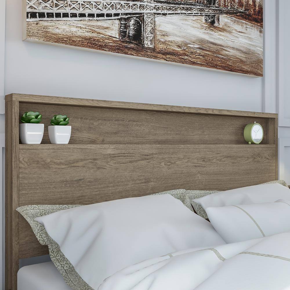 Weathered Oak Full/Queen Headboard with Storage Shelf