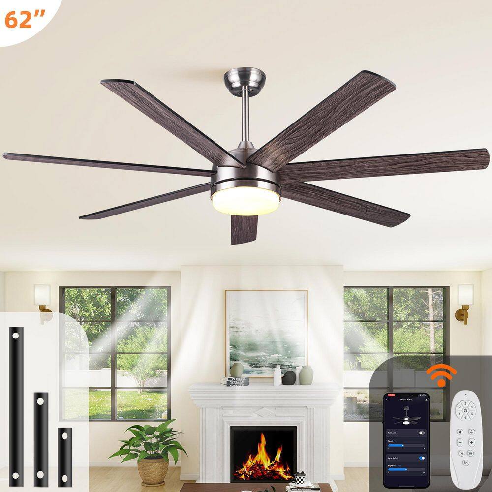 62 in. Integrated LED Brushed Nickel Plywood Smart Ceiling Fan with Remote Control price history on PriceWatchPro