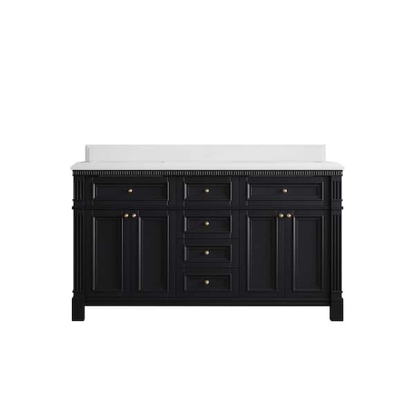 Willow Collections Paris 60 in. W x 22 in. D x 36 in. H Double Sink Bath Vanity in Black with 1.5 in. White qt. Top