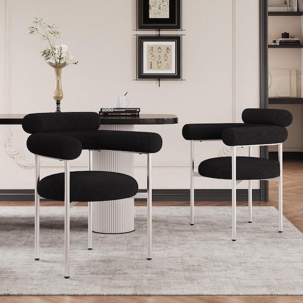 CHRISTOPHER KNIGHT HOME Black Boucle Upholstered Armchair Dining Chairs (Set of 2)