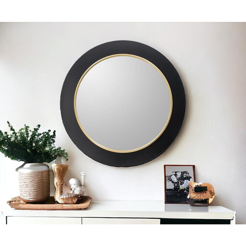 Round Black and Gold Iron Framed Vanity Mirror with LED Light