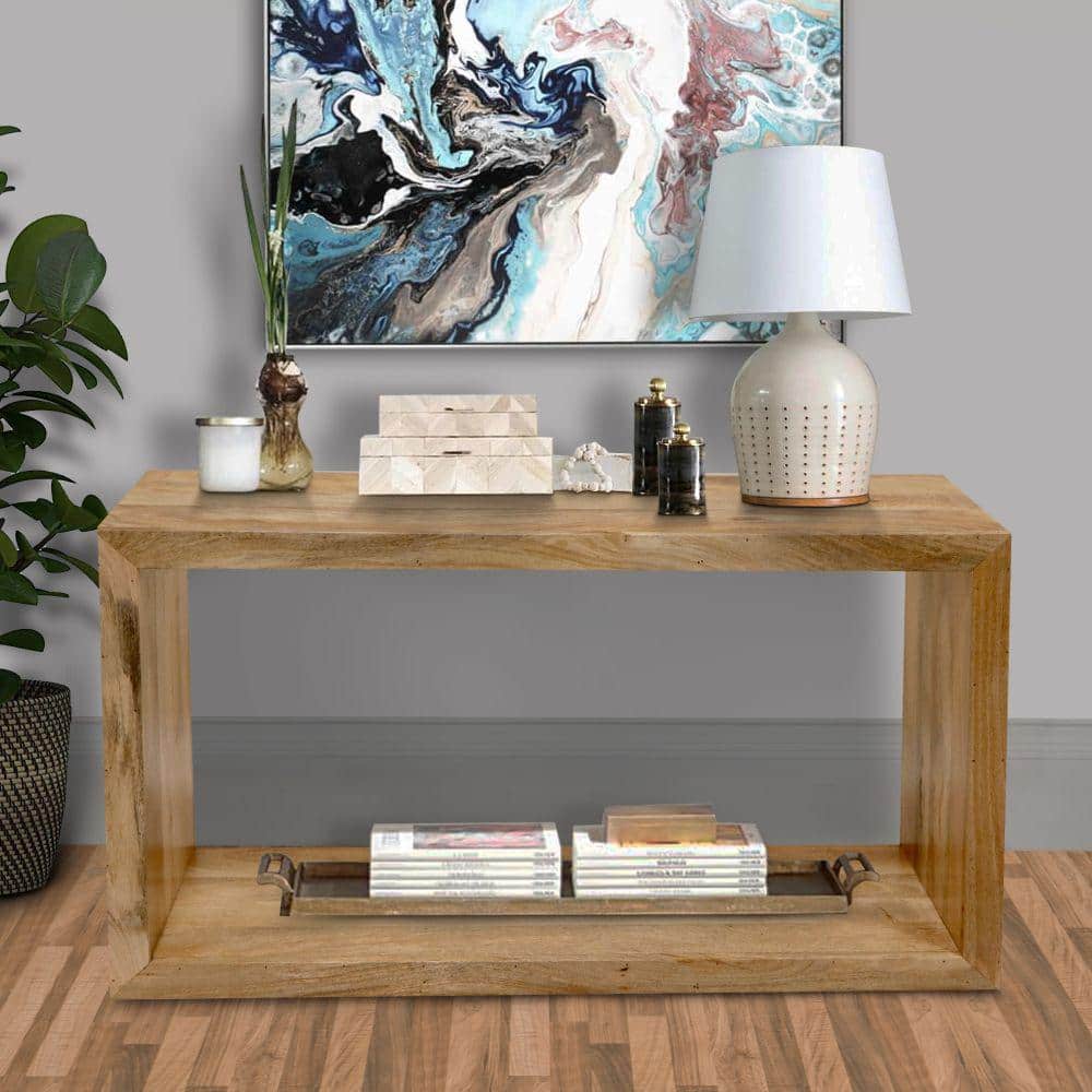 Natural Brown Mango Wood 52" Console Table with Storage Shelf