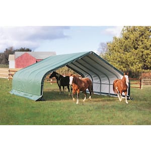 22 ft. W x 24 ft. D x 12 ft. H AG Series Peak All-Steel Run-In Shelter in Green with zippers and 100% Waterproof Fabric
