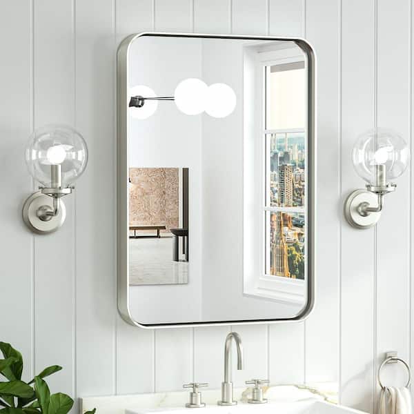 KeonJinn 16 in. W x 24 in. H Modern Rectangular Aluminum Framed Wall Bathroom Vanity Mirror in Silver Gray
