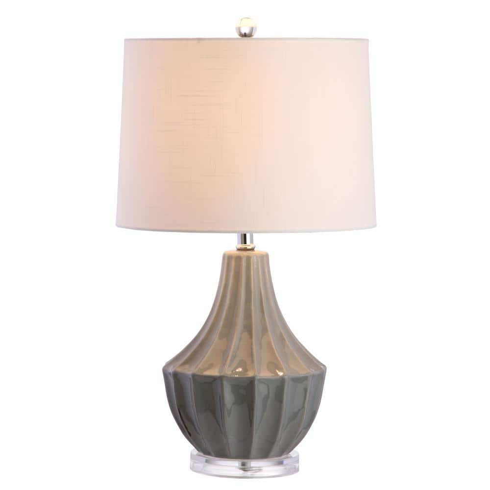 Gray 24.5" Ceramic LED Table Lamp with Drum Shade