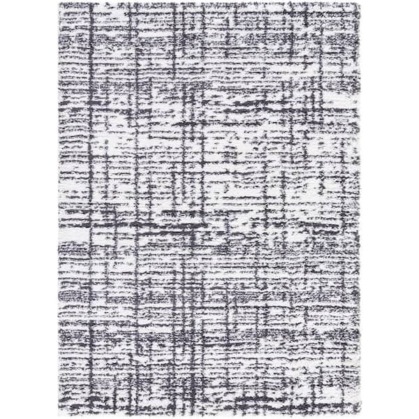 Sacramento Shag White/Black Modern 5 ft. x 7 ft. Indoor Area Rug