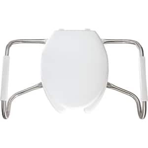 Medic-Aid Never Loosens Elongated Commercial Plastic Open Front Toilet Seat in White with DuraGuard
