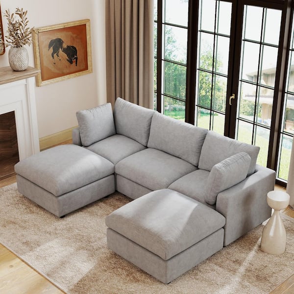 5-Piece Gray Modular Sectional Sofa U-Shaped Chenille Living Room Set, Extra-Wide Seating, Removable Washable Covers