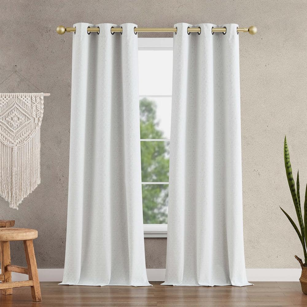 Jessica Simpson Faye Textured Light Grey Polyester Blackout Grommet  Tiebacks Curtain - 38 in. W x 84 in. L (2-Panels and 2-Tiebacks) JSC016298  - The Home Depot