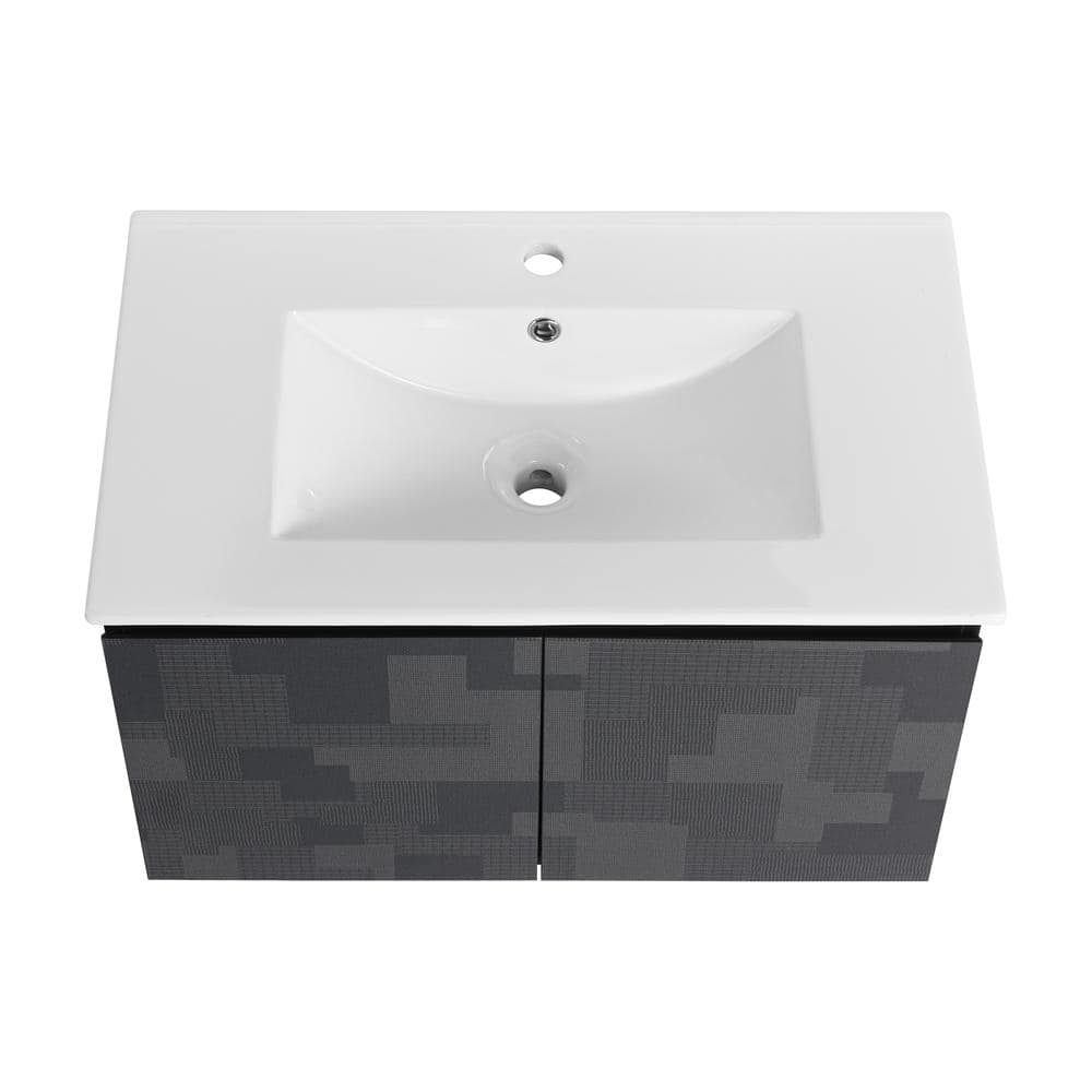 30 in. W x 18.3 in. D x 17.3 in. H Wall Mounted Bath Vanity in Black with W