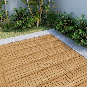 1 ft. x 1 ft. Acacia Wood Interlocking Deck Tiles in Natural, Indoor Outdoor Striped Pattern Floor Tiles (10 per Case)