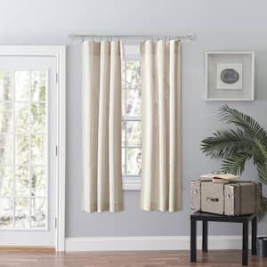 Plaza Stripe Tan Polyester/Cotton Room Darkening Tailored Panel Pair Curtain - 56 in. W x 63 in. L