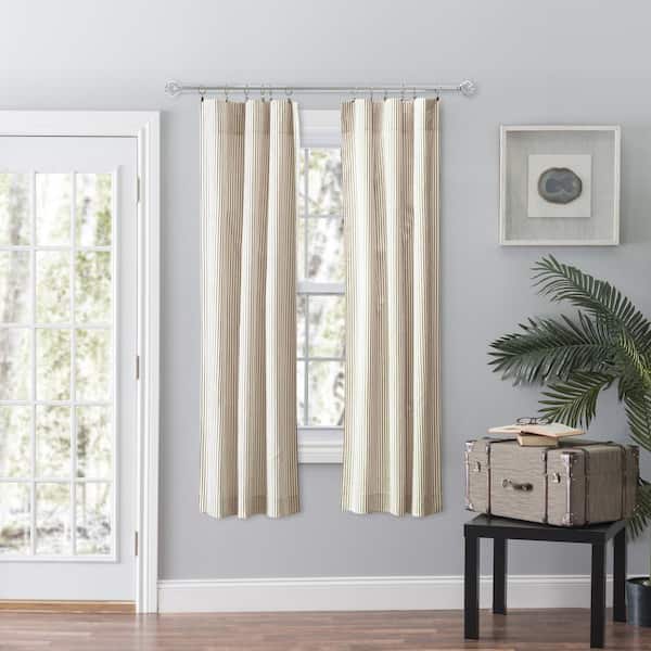 Ellis Curtain Plaza Stripe Tan Polyester/Cotton Room Darkening Tailored Panel Pair Curtain - 56 in. W x 63 in. L