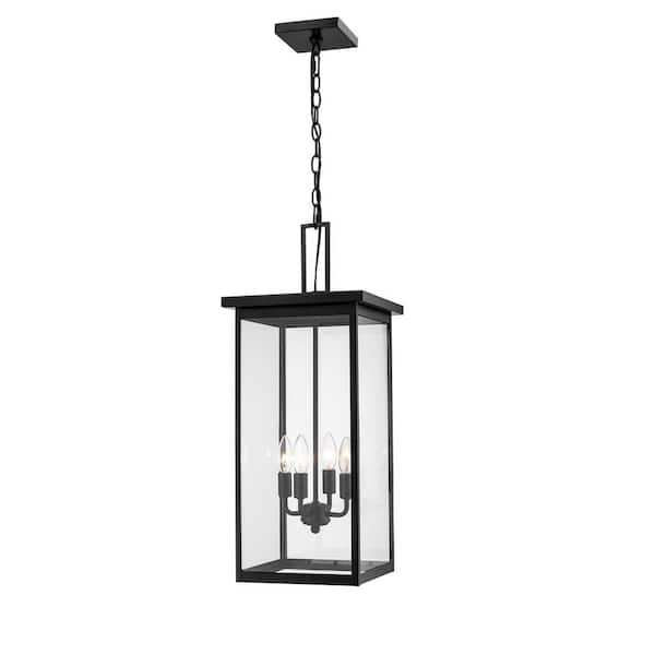 Millennium Lighting 4-Light 27 in. Powder Coat Black Outdoor Lantern Pendant