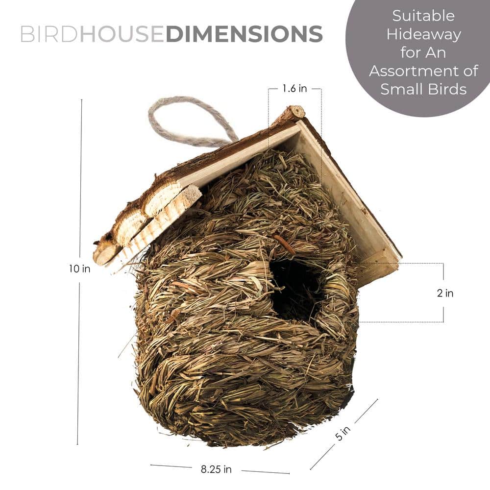 Natural Woven Grass and Pine Birdhouse Set, 2-Pack