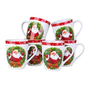 Santaclaus 12 oz. Red Porcelain Christmas Coffee Mug (Set of 6)