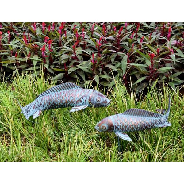 Garden Koi Fish Sculpture Statue, Antique Resin Fish Outdoor Décor