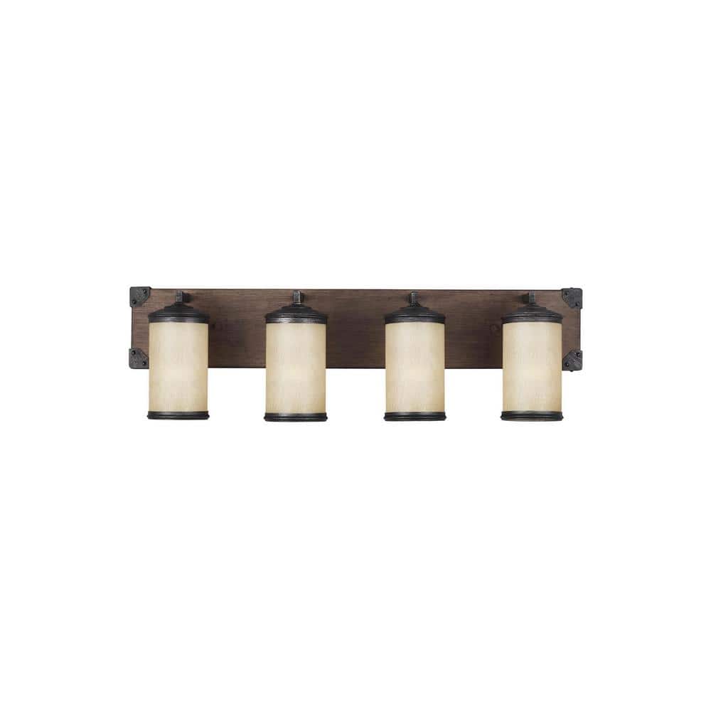 Stardust Brown 4-Light Vanity with Creme Parchment Glass Shades