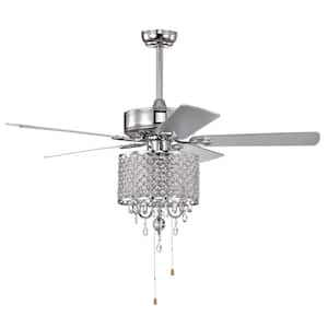 52 in. Indoor Classical Crystal Ceiling Fan Lamp with 3-Speed, 5-Reversible Blades for Living Room, Bedroom Room, Chrome