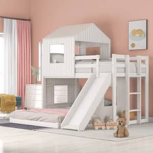 Topanga White Twin Over Full House Style Bunk Bed with Slide